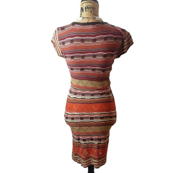 VTG Knit Minded Womens Knit Dress M Nature Multicolor Striped V-Neck Stretchy - Picture 3 of 8